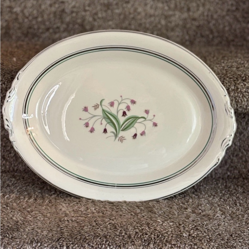 White Ceramic Serving Platter with Pink Floral Motif